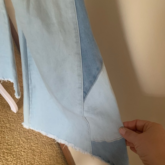 Two Tone Patchwork Fit and Flare Bell Bottom Hippie Boho Jeans Size 9 NEW - Picture 3 of 10